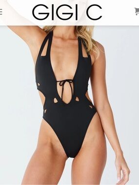 GIGI C Black Cutout One-Piece Women's One Piece Swimsuit with Front Tie